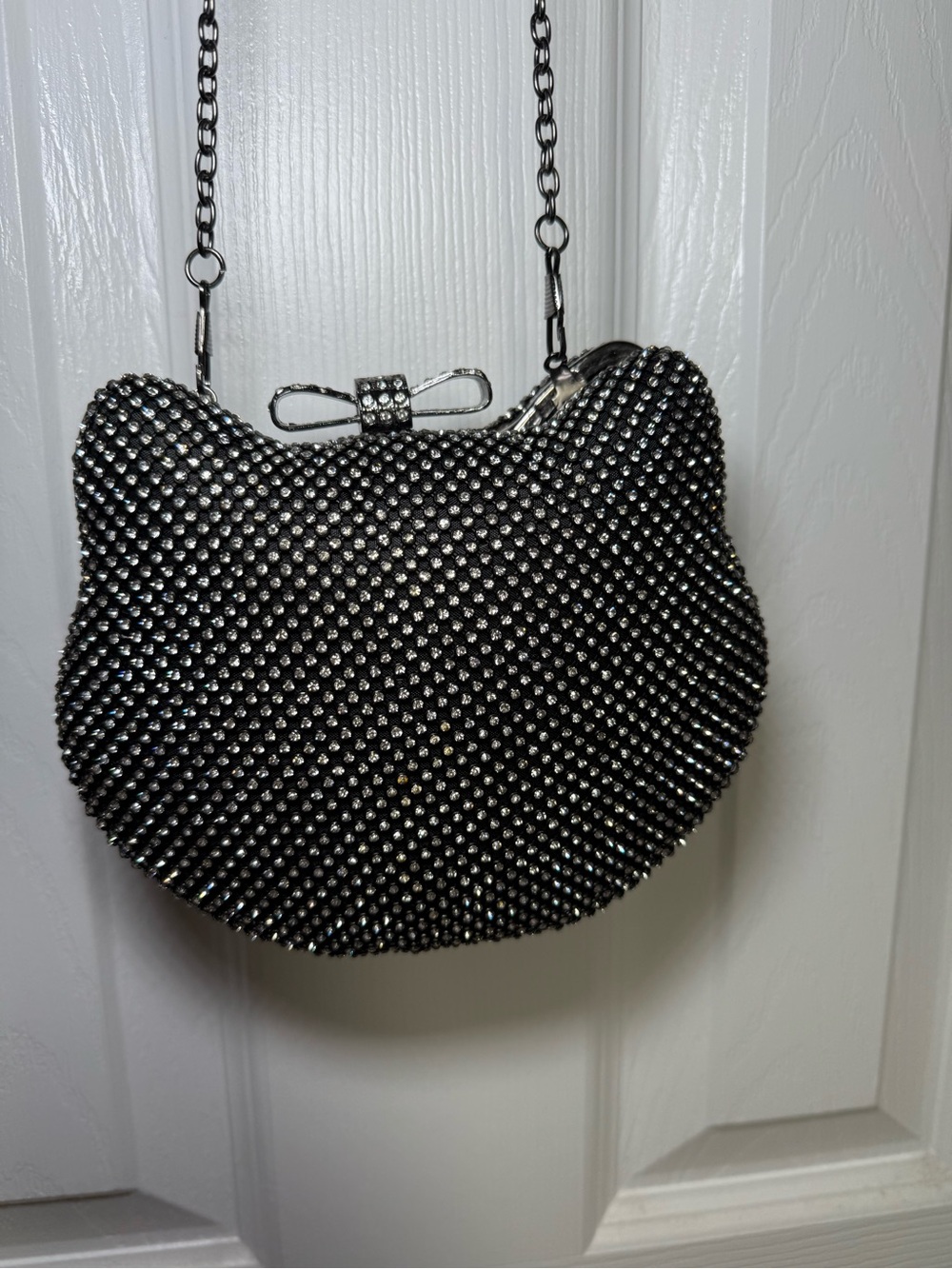 Crystal-Embellished Black Cat-Shaped Crossbody Bag